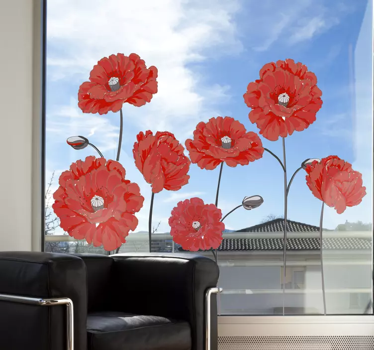 Wandtattoo Wohnzimmer Mohnblumen Zeichnung - TenStickers