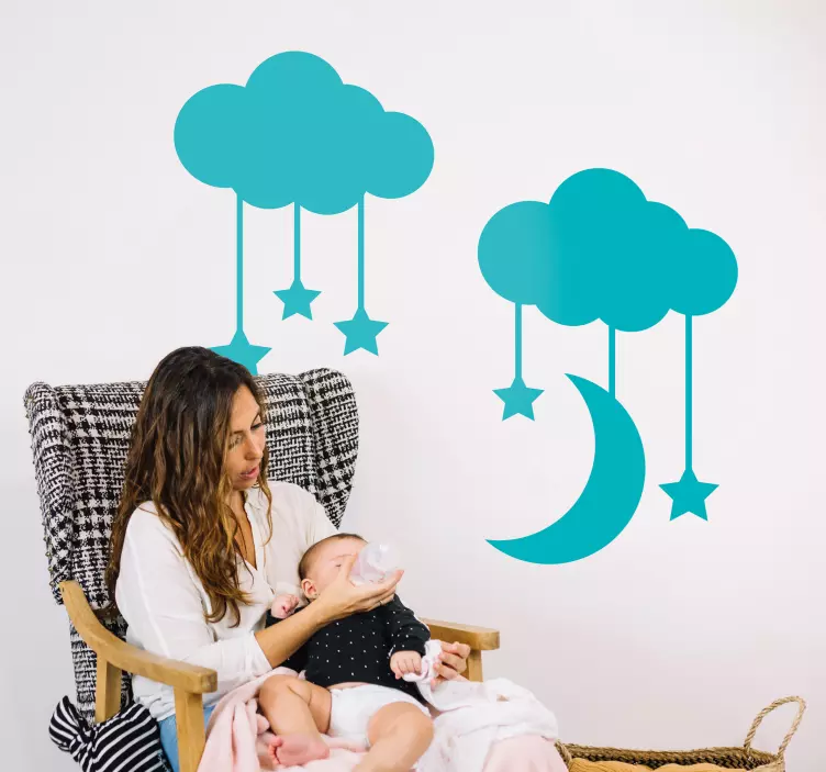Wandtattoo Wolken Sterne Mond - TenStickers