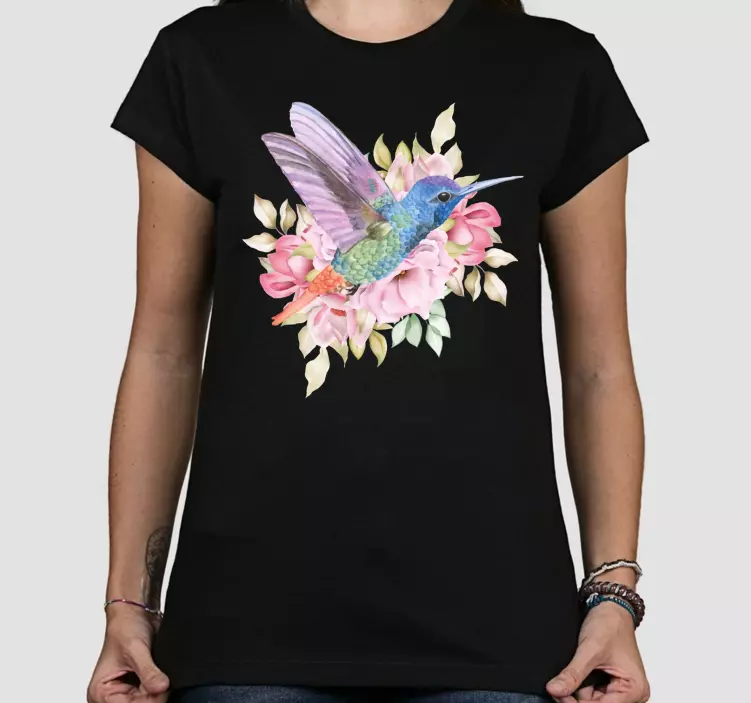 Original T Shirt bunter kolibri mit blumen - TenStickers