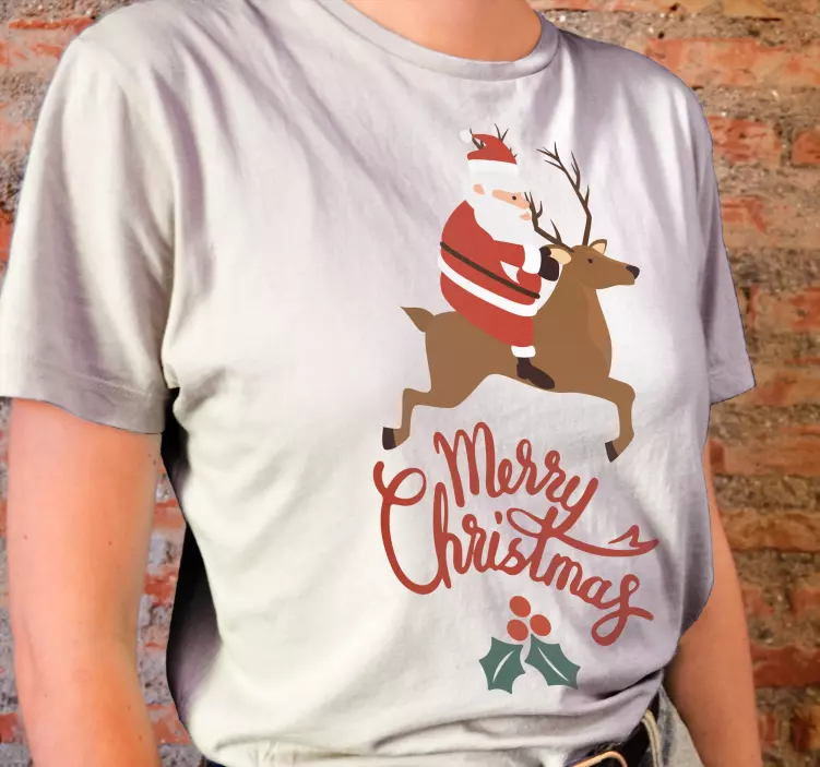 Weihnacht T Shirt weihnachtsmann reitet rentier - TenStickers