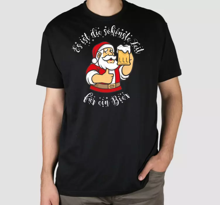 Weihnachts T Shirt Weihnachtsmann trinkt ein bier mit text - TenStickers