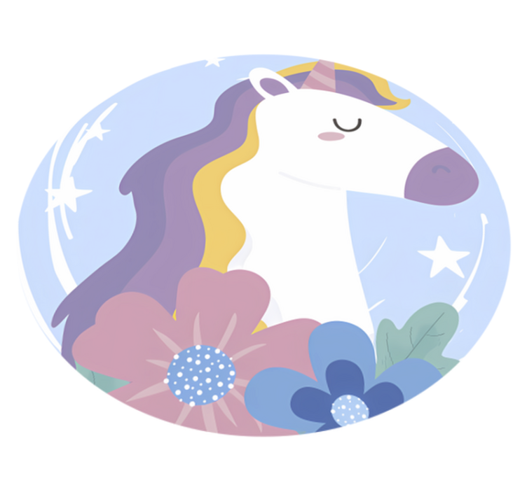 Vinyl teppich tiere einhorn mit buntem haar - TenStickers