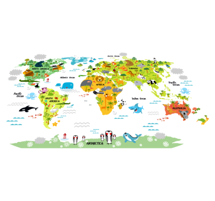Vinyl teppich weltkarte mit englischem fauna design - TenStickers