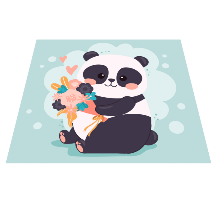 Vinyl Teppich Kinder panda mit blumen - TenStickers