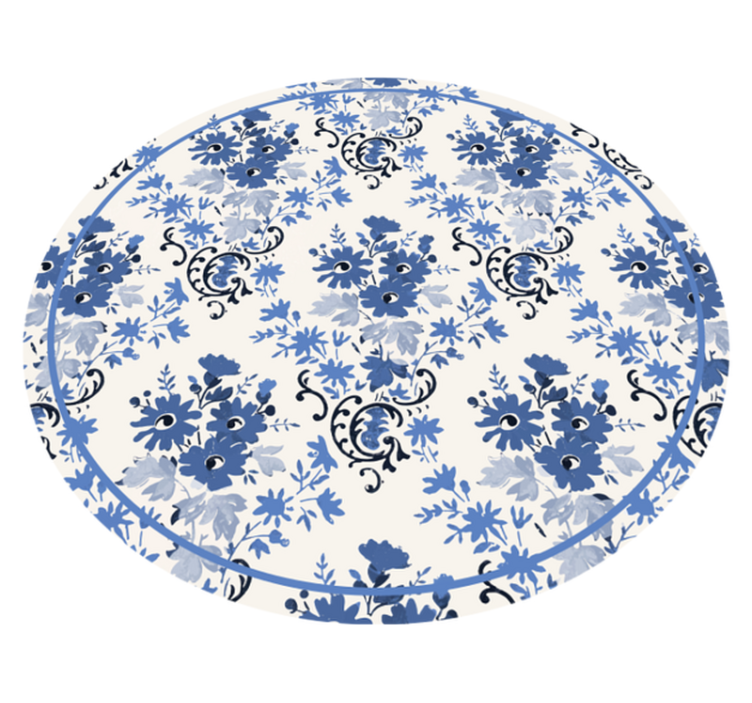 Vinyl Teppich rund blumenmuster in blau - TenStickers