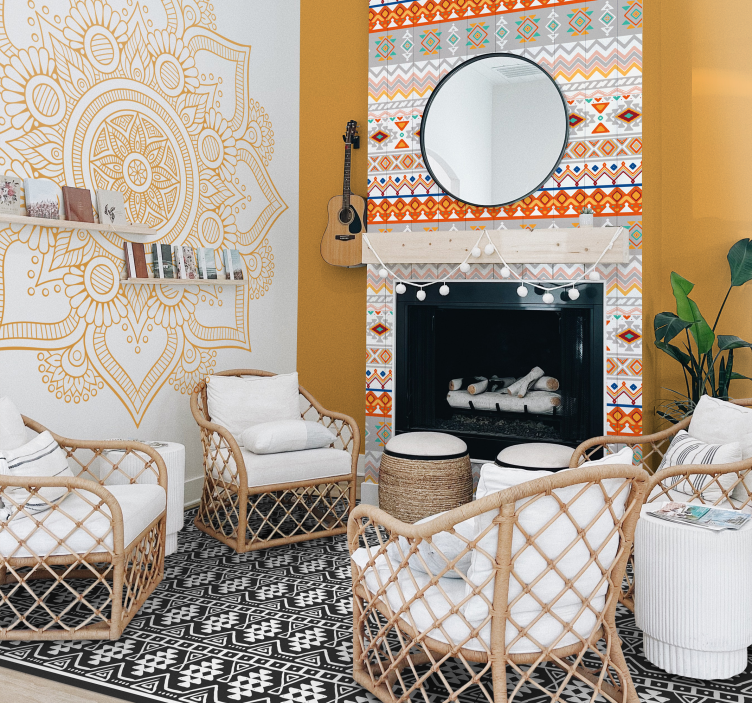 Vinylteppich ethnisch Böhmisches schwarz-weiß-muster - TenStickers