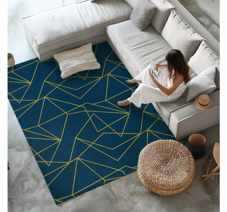 Vinyl Teppich blau geometrische goldene linien - TenStickers