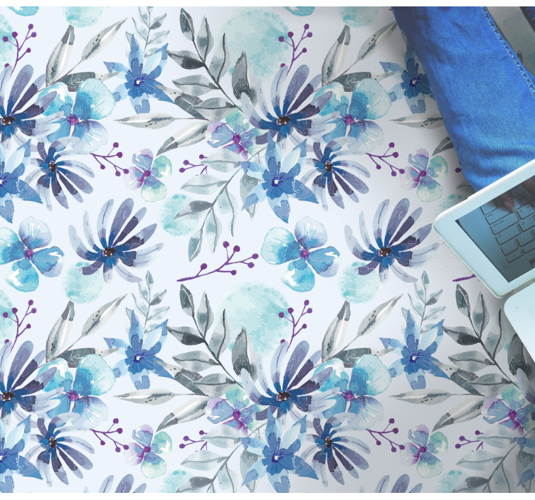 Vinyl teppich blumen mit blauem eleganten muster - TenStickers