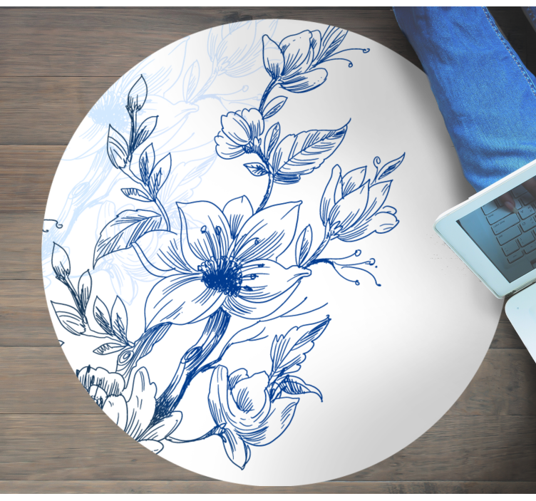 Vinyl Teppich Blumen blaue botanische skizze - TenStickers