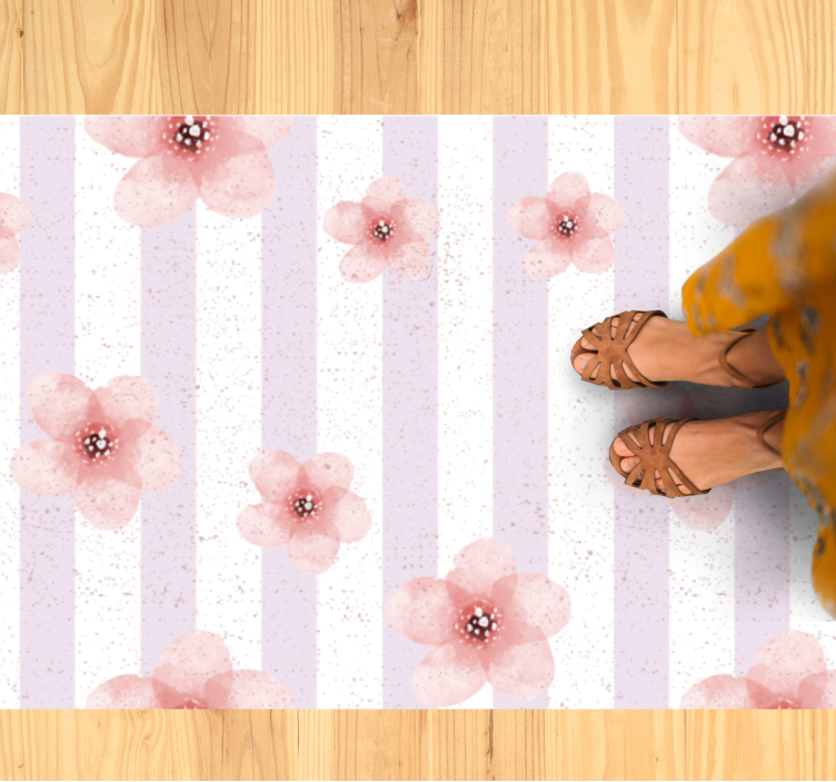Vinyl Teppich Blumen rosa streifen - TenStickers