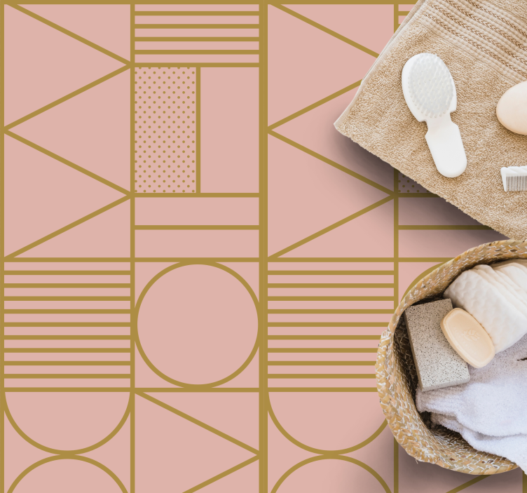 Vinyl Teppich geometrisch goldenes und rosa muster - TenStickers