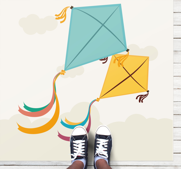 Vinyl Teppich Kinder abbildung: drachen steigen lassen - TenStickers