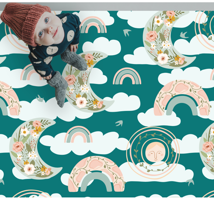 Vinyl Teppich Kinder blumen mond regenbogen - TenStickers