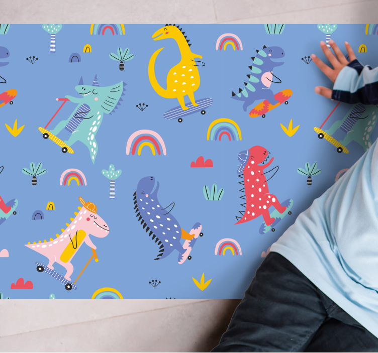 Vinyl Teppich Kinder buntes dinosaurier-abenteuer - TenStickers