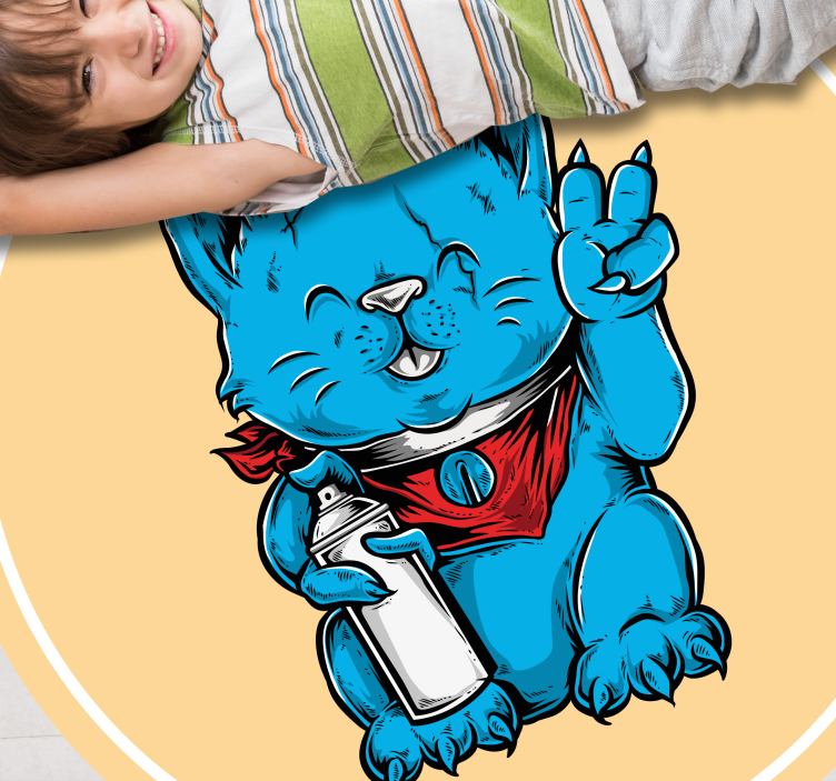 Vinyl Teppich Tiere blaue katze mit babyflasche - TenStickers