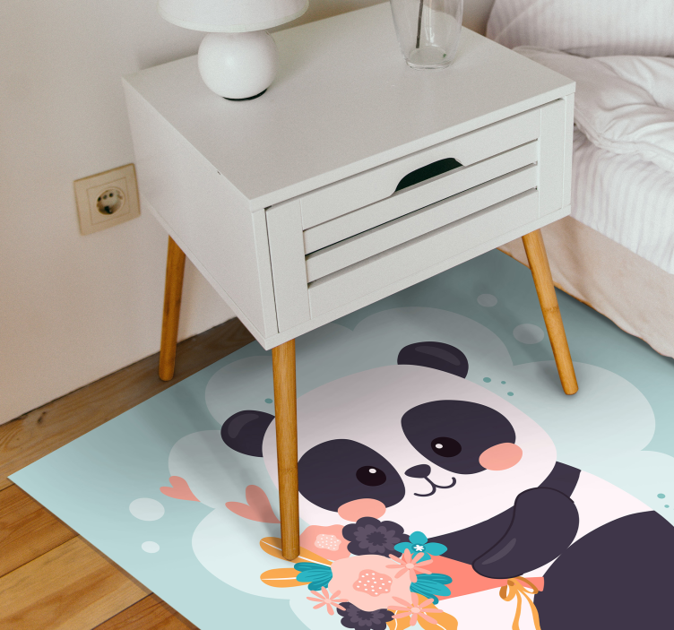 Vinyl Teppich Kinder panda mit blumen - TenStickers