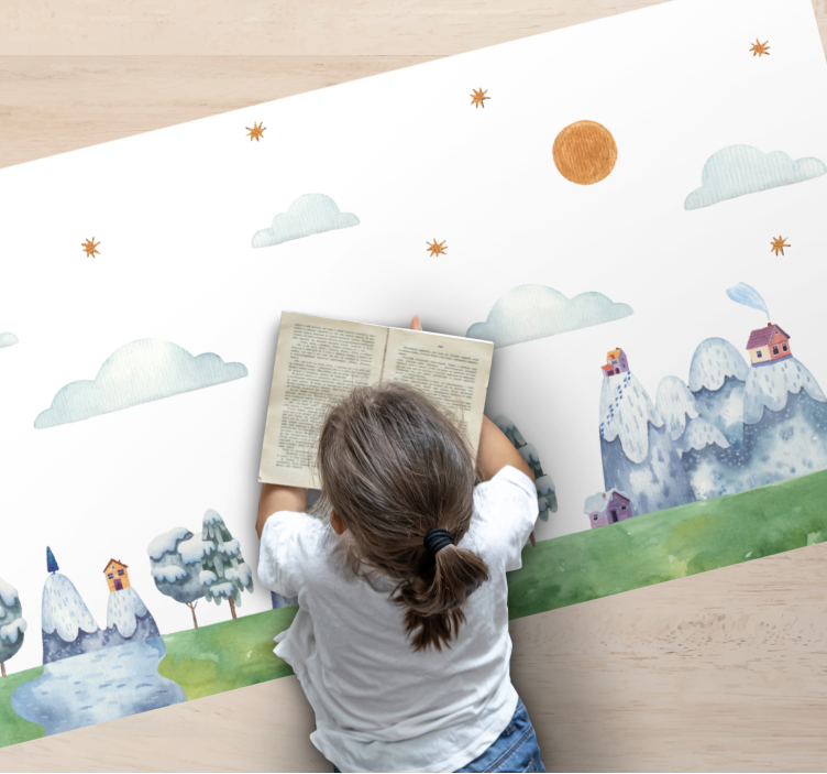 Vinyl Teppich Kinder verzauberte landschaft szene - TenStickers