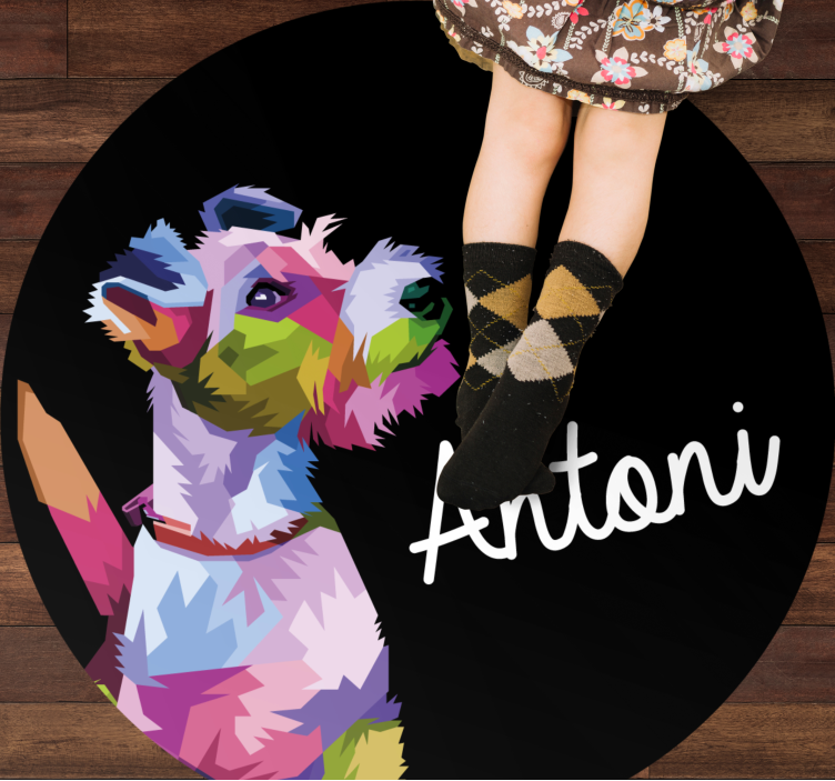 Vinyl Teppich mit Namen buntes hundeporträt - TenStickers