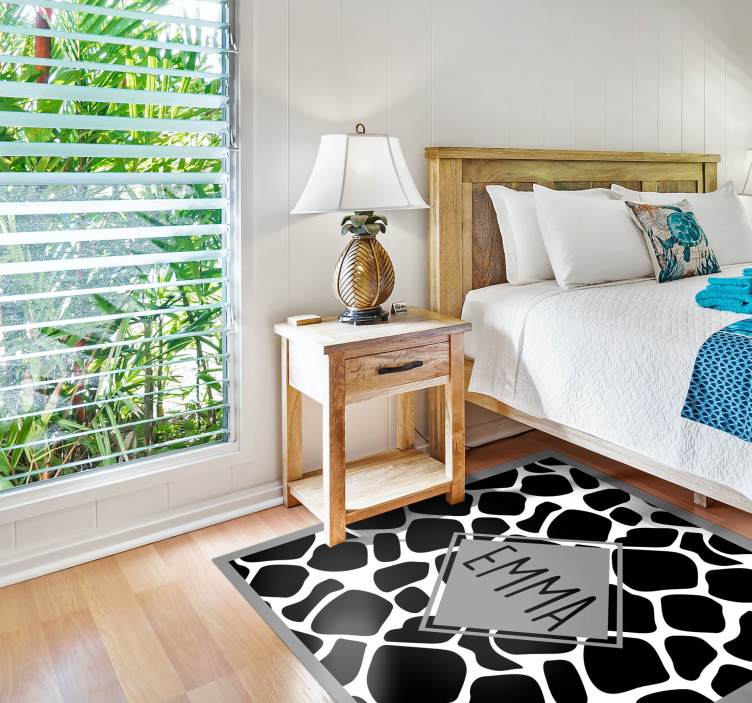 Vinyl Teppich Jugendzimmer schwarz-weiße giraffe mit namen - TenStickers