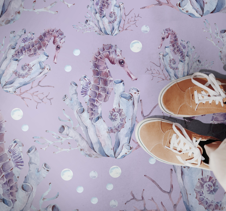 Vinyl Teppich Bad seepferdchen-korallen-design - TenStickers