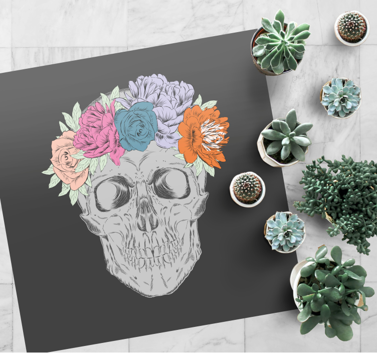 Vinyl Teppich Jugendzimmer florale totenkopfkunst - TenStickers