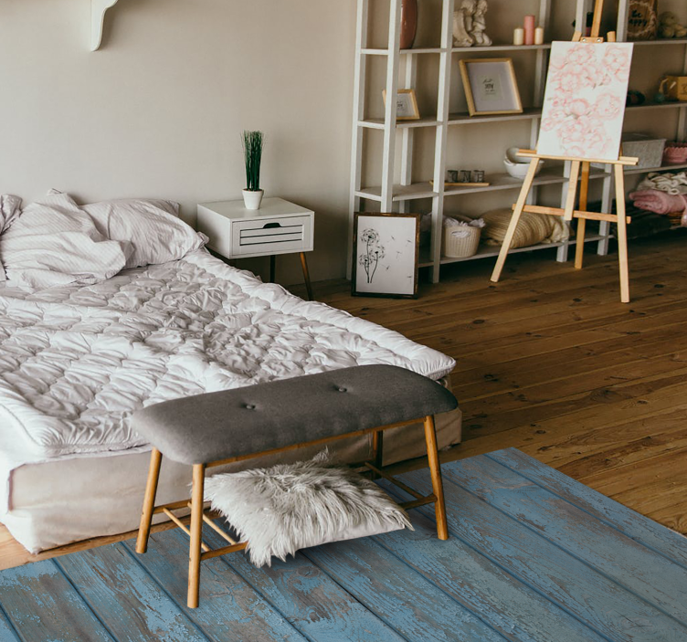 Vinylteppich Holzoptik blaue alte bretter - TenStickers