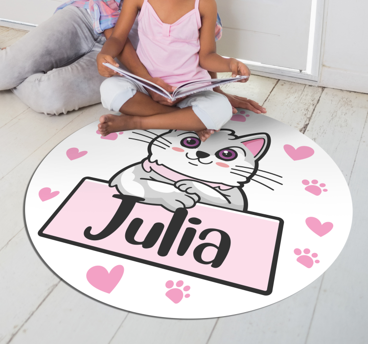 Vinylteppich mit Name für kinder mit katze - TenStickers