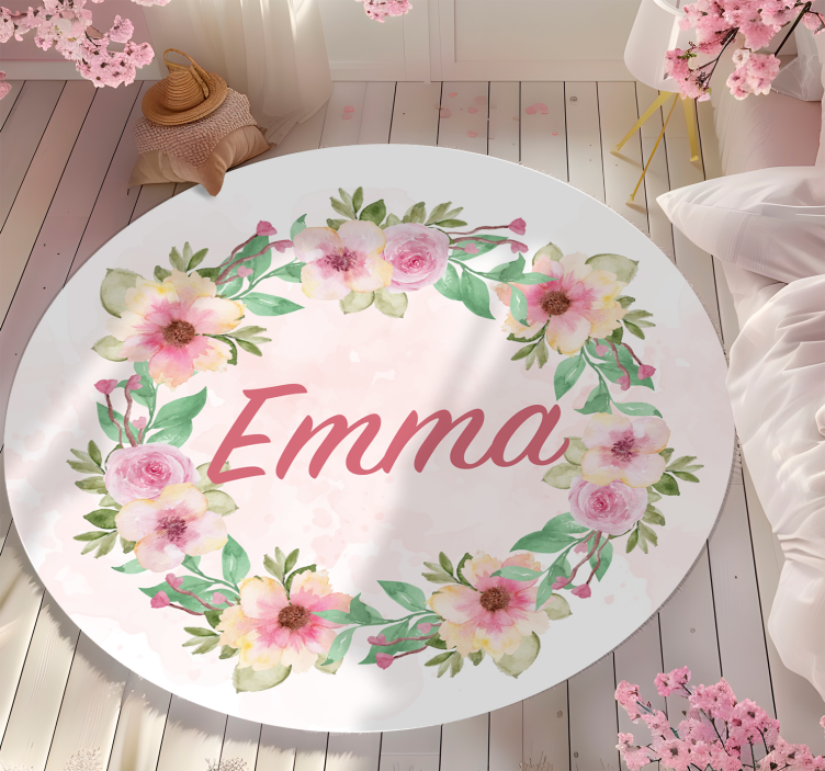 Vinylteppich mit Name krone aus blumen - TenStickers