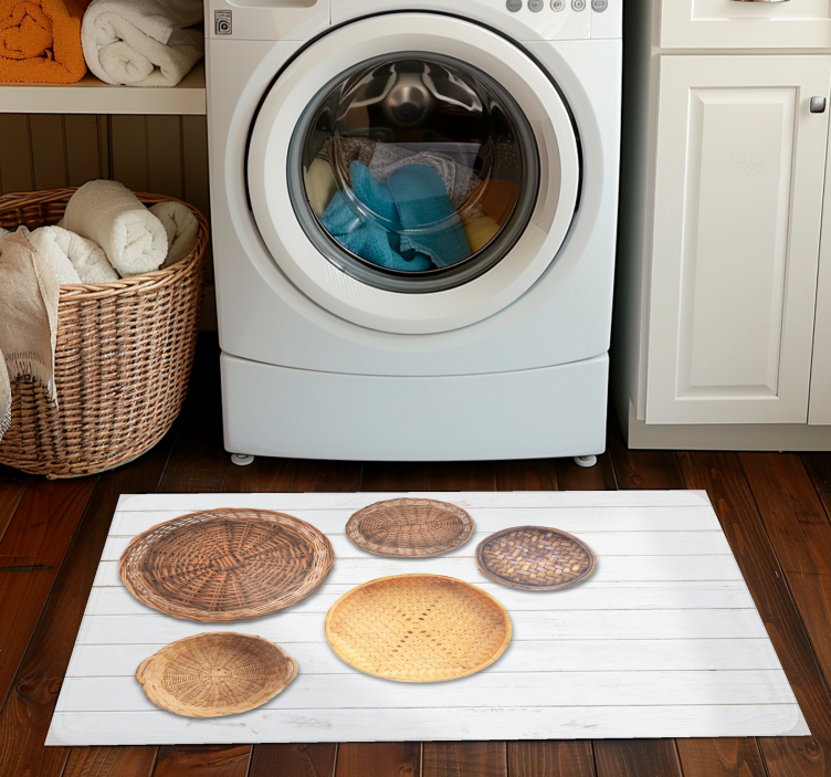 Vinyl Teppich grau weidenkörbe aus holz textur - TenStickers