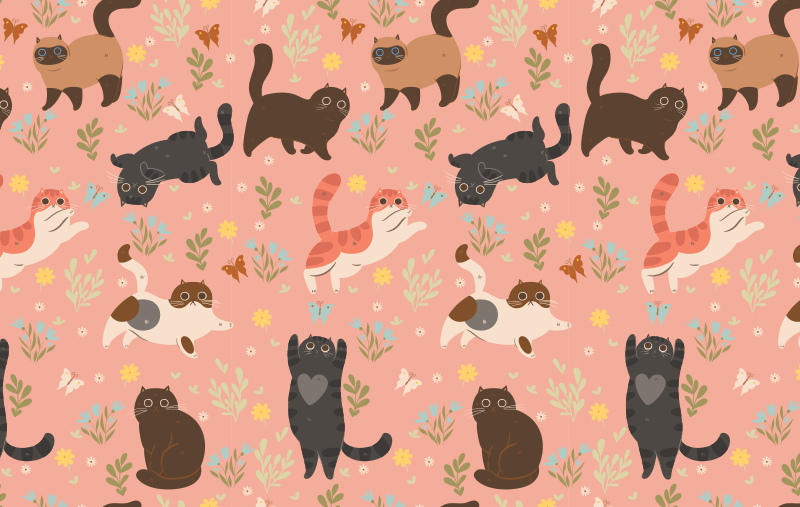 Vinyl teppich tiere katzen nahtloses muster - TenStickers