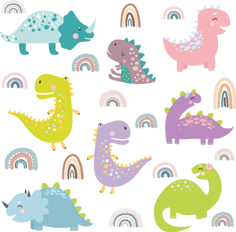Vinyl teppich tiere nordische dinosaurier mit regenbögen - TenStickers