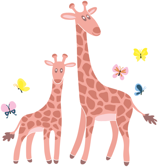 Vinyl teppich tiere eltern und kind schmetterlingsgiraffe - TenStickers