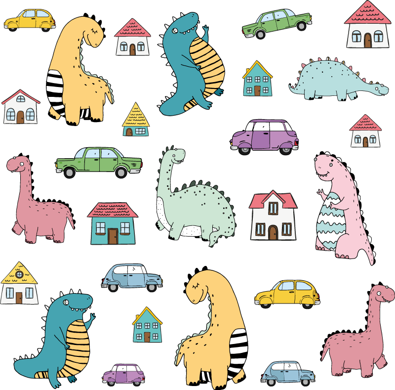 Vinyl teppich tiere nordic dinosaurier set - TenStickers