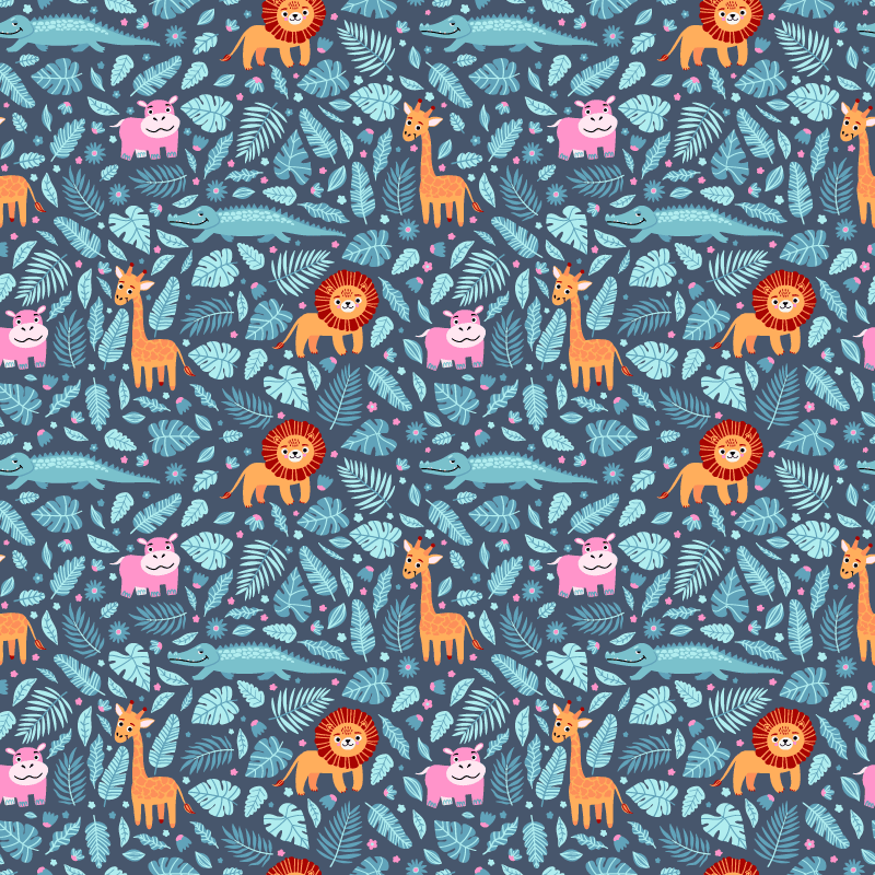 Vinyl teppich tiere mit dschungeltier-motiven - TenStickers
