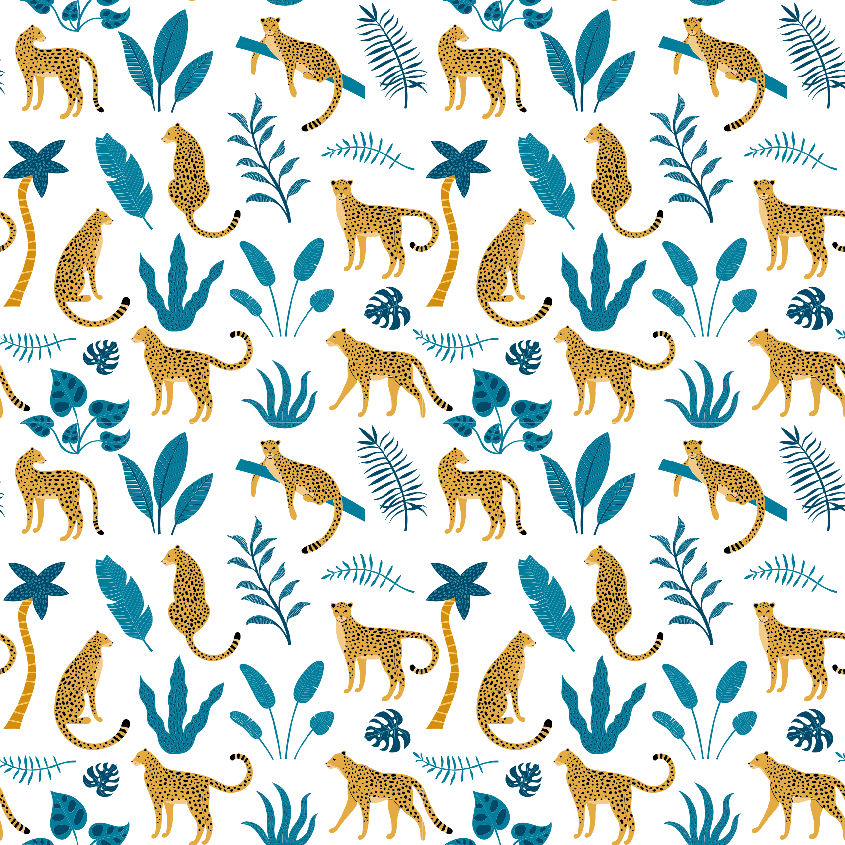 Vinyl teppich tiere botanisch und leoparden - TenStickers