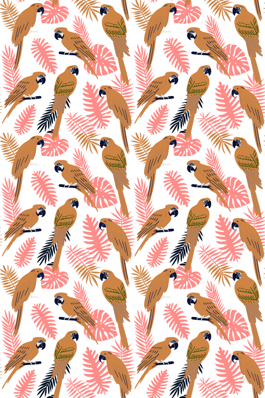 Vinyl teppich tiere mit orangen papageien und rosa blumen - TenStickers