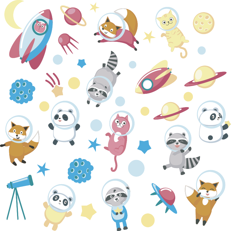 Vinyl teppich tiere süße tier-astronauten - TenStickers