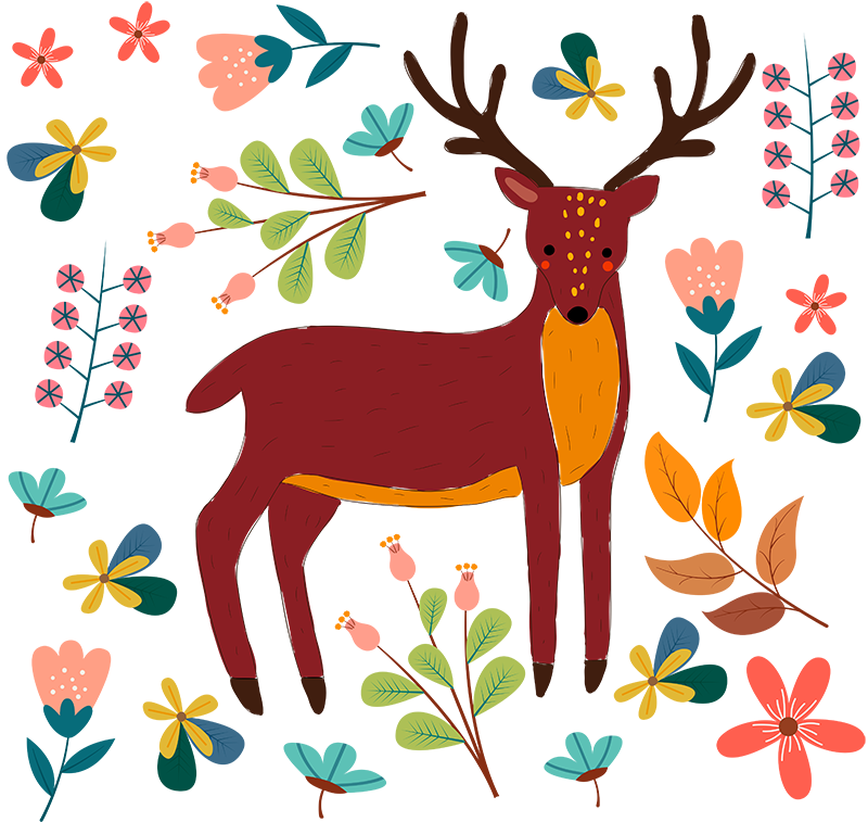 Vinyl teppich tiere mit verspielter hirschillustration - TenStickers