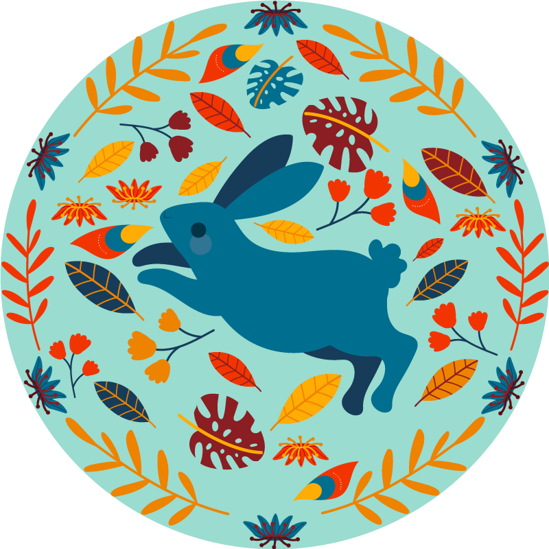 Vinyl teppich tiere mit verspielter hasenillustration - TenStickers