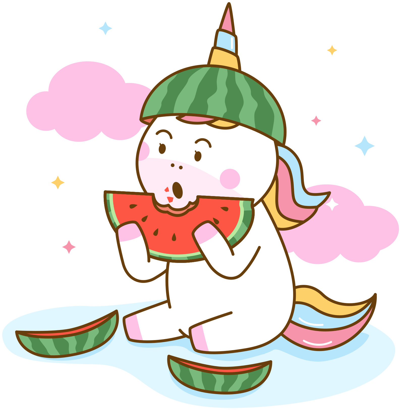 Vinyl teppich tiere einhorn mit wassermelone - TenStickers