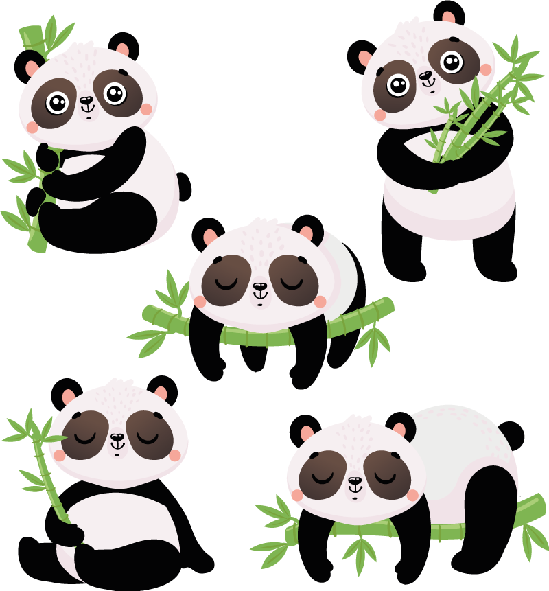 Vinyl teppich tiere mit süßen panda illustrationen - TenStickers