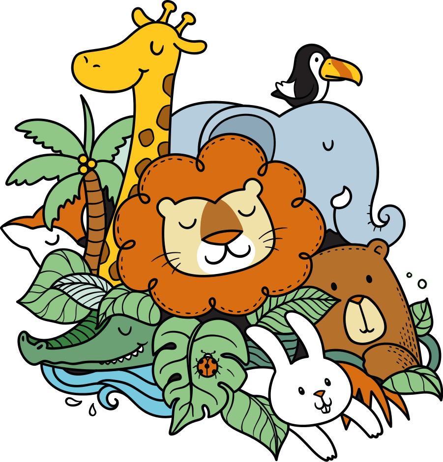 Vinyl teppich tiere verspielt mit tierszenen - TenStickers