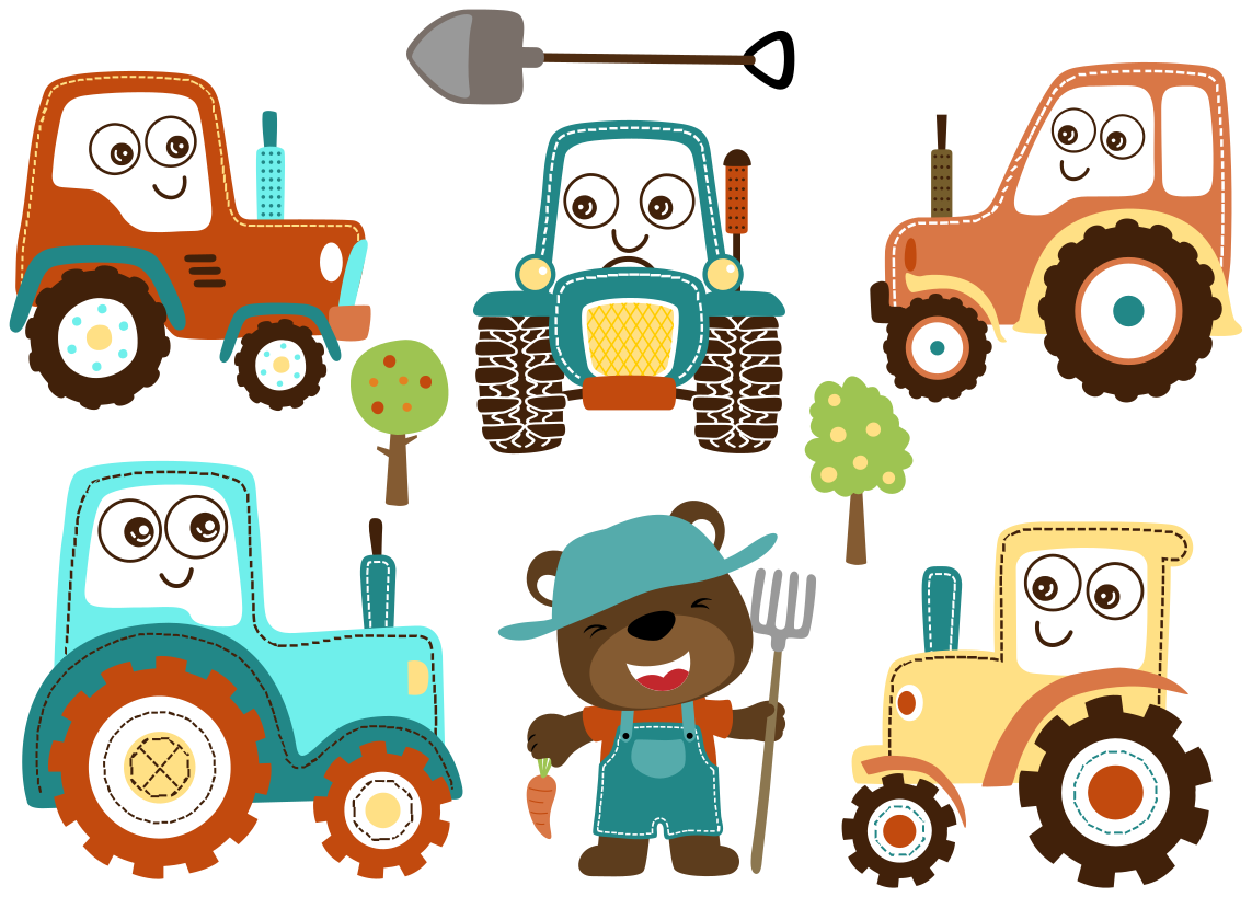 Vinyl teppich tiere mit niedlichen traktorfiguren - TenStickers