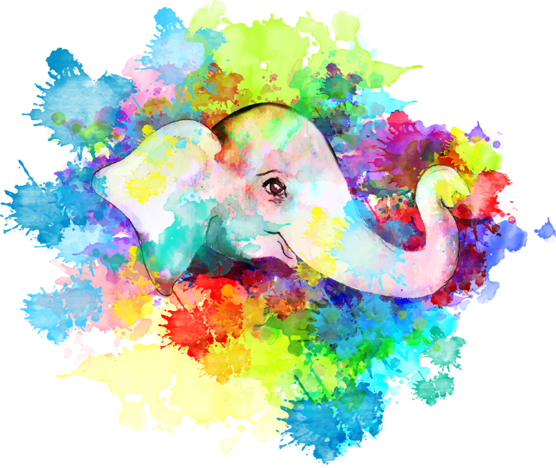 Vinyl teppich tiere bunter elefantensplash - TenStickers