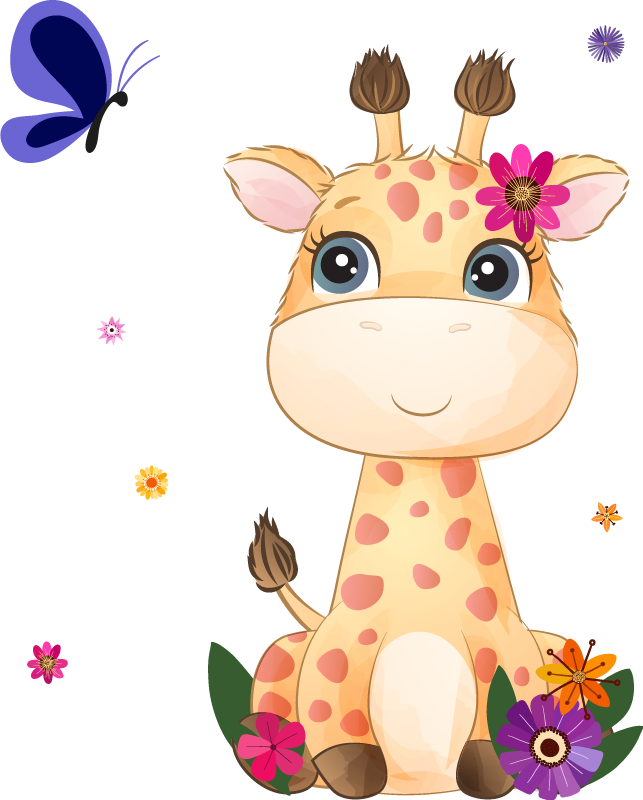 Vinyl teppich tiere giraffe mädchen aus wildem afrika - TenStickers
