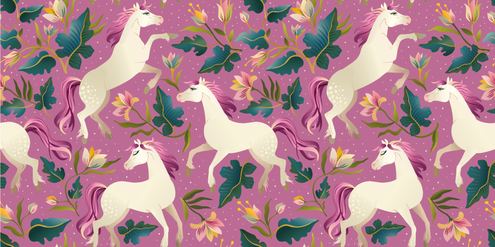 Vinyl teppich tiere mit pinkem pferdemuster - TenStickers
