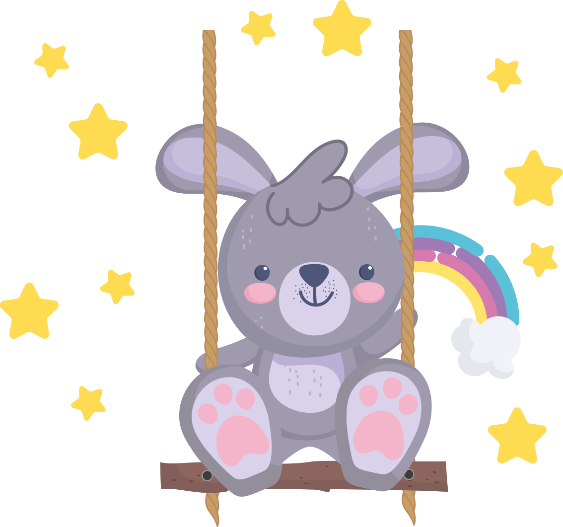 Vinyl teppich tiere hase auf der sternenschaukel - TenStickers