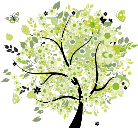 Vinyl teppich blumen grüner frühlingsbaum - TenStickers