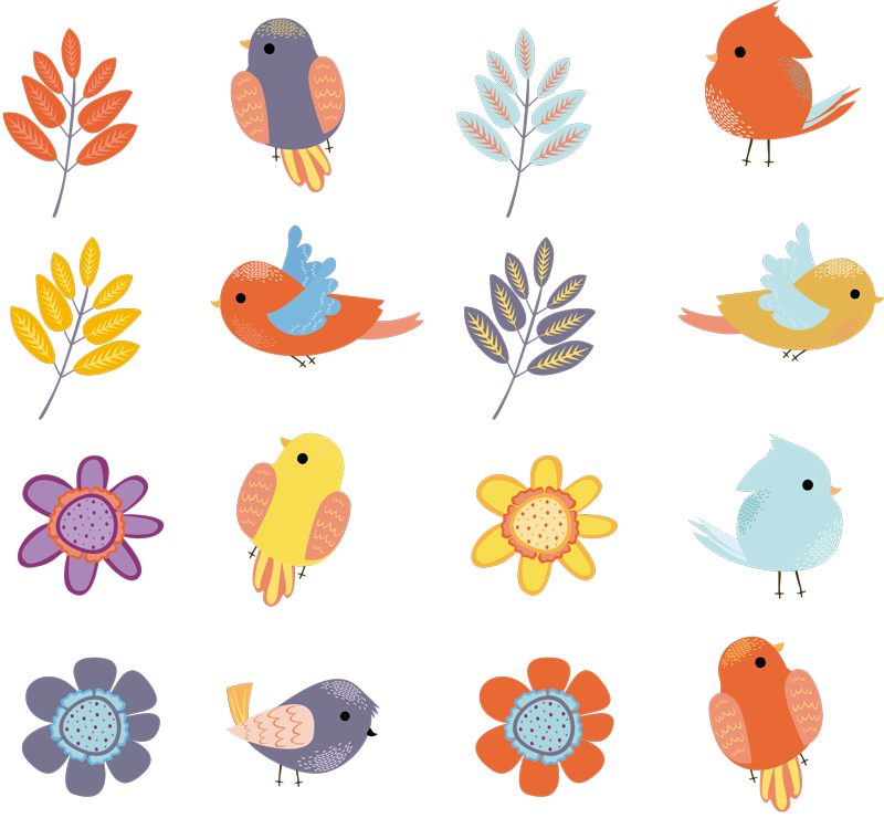 Vinyl teppich blumen frühlingsvögel set - TenStickers