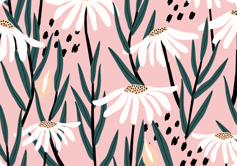 Vinyl teppich blumen gänseblümchen auf rosa hintergrund - TenStickers